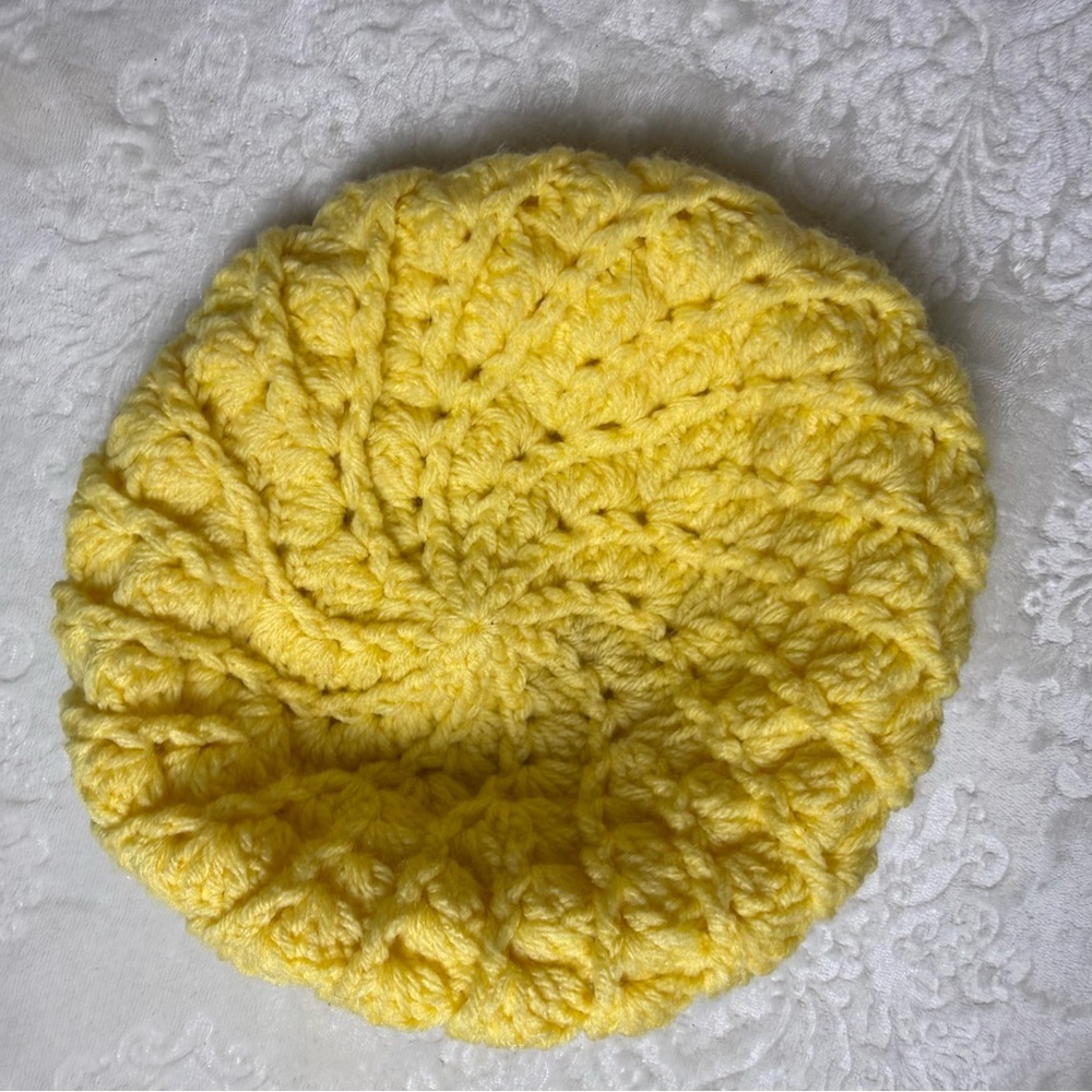 Handmade Yellow Crochet Beret